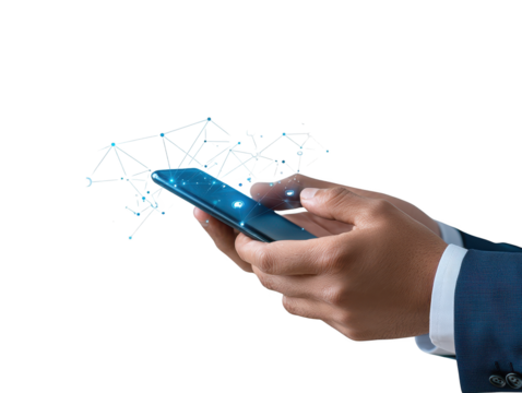 Professional in a suit using cell phone for business communication and online tasks