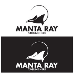 Silhouette of Tropical Black Manta Ray Fish Sea Life logo design