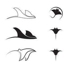 Silhouette of Tropical Black Manta Ray Fish Sea Life logo design