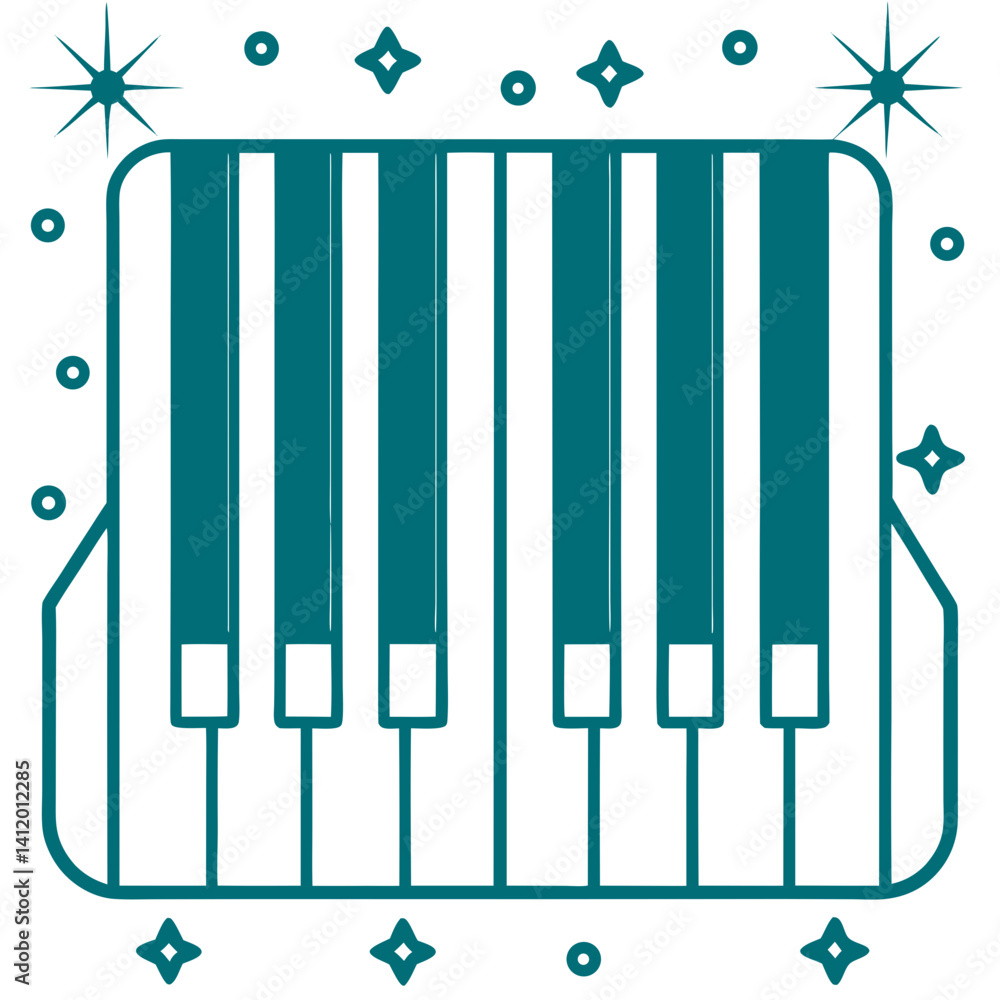 Poster icon of piano keys with sparkles in a minimalistic style