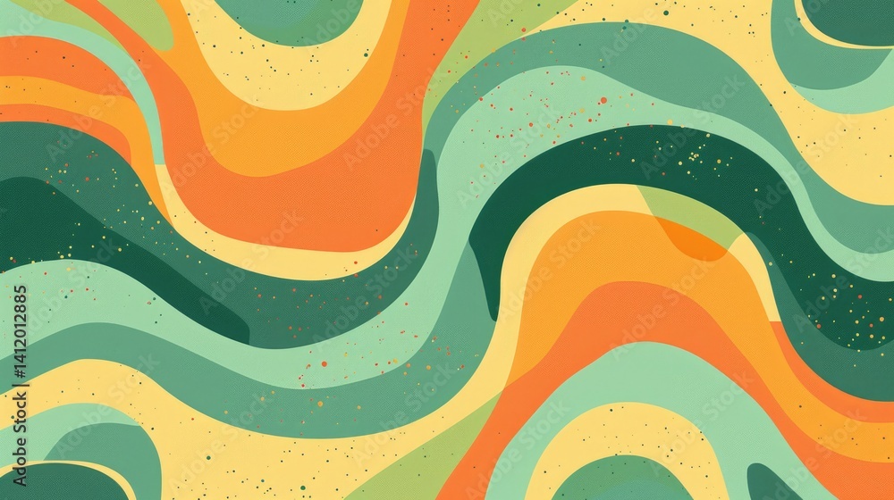 Poster abstract wavy lines with orange, green, and beige hues. abstract image of vibrant color overlapping 