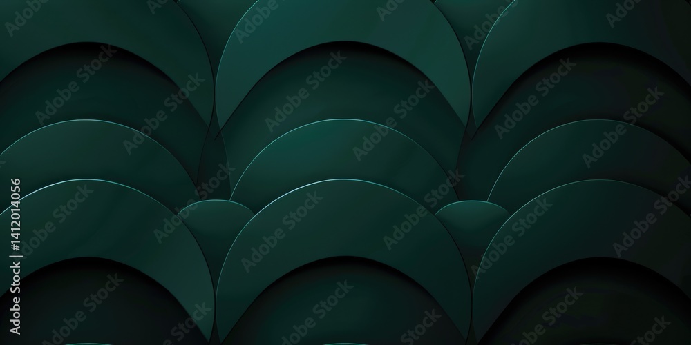 Poster abstract green geometric pattern with layered shapes. digital artwork of 3d rendering with dark gree