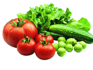 Abundant harvest of vibrant red tomatoes and crisp green cucumbers from the garden