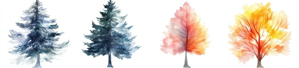 Obraz premium Watercolor Trees in Four Seasons
