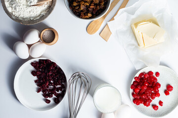 Easter cake ingredients on white background