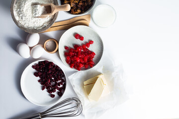 Easter cake ingredients on white background