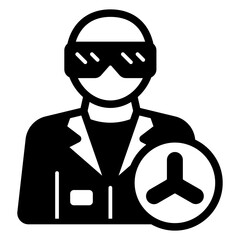 Assistant with eyeglasses solid icon, clinical research concept. Vector graphics. Man and laboratory experiment mark sign on white background, glyph style mobile or design.