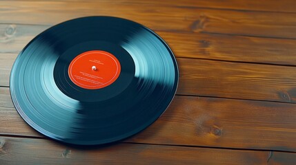 Classic Vinyl Record on Wooden Table with Rich Texture Background