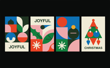 Obraz premium Abstract Christmas Holiday Card Set With Geometric Design Elements For Merry Season