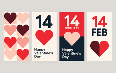Valentines Day Poster Set With Hearts And Date For February 14Th Celebration