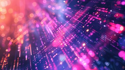 Obraz premium Abstract picture micro light sparkling particle represent data flow vivid flowing wave with high tech background, create digital effect scene perfect for energetic and fantasy wallpaper design. AIG53.