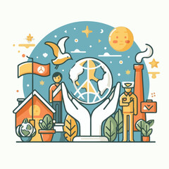 international, peace, illustration, violence, holiday, tolerance, day, celebration, freedom, world, non-violence, non, vector, global, peaceful, october, social, human, banner, background, design, con