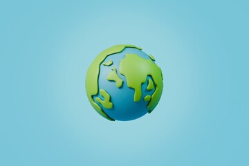 3d Earth Planet Icon symbol. Earth day or environment conservation concept. Save green planet concept. Global evergreen concept. Minimal Cartoon Planet Earth isolated on blue background. 3d render.