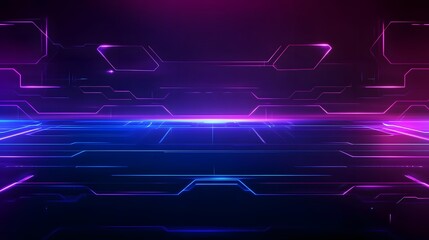 Obraz premium Neon glowing circuit board pattern in purple and blue.