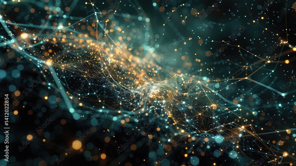 Poster this image illustrates abstract concepts of data visualization enhanced by artificial intelligence, 