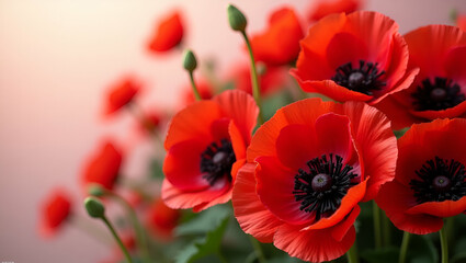 Vibrant Memorial Day Red Poppies: Artistic Arrangement Symbolizing Sacrifice & Remembrance with Elegant Composition for Premium Photo Stock Use