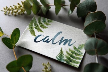 Tranquil Calm Card Surrounded by Greenery and Natural Elements for Relaxation and Peace