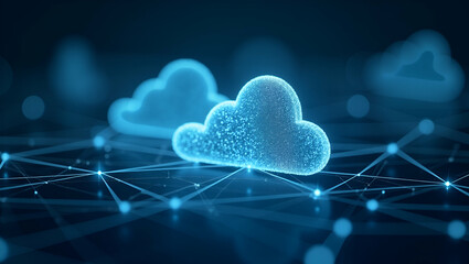 Modern visual depicting cloud computing future trends with dynamic digital analytics and evolving network architectures that forecast enterprise technology advancements in  Photo Stock  Concept  and e