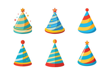 Colorful birthday cap set vector icon on white background. party Celebration Hat,