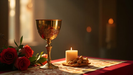 Elegant Corpus Christi Holy Eucharist: A Profound Portrayal of Sacred Rites, Meticulous Ceremonial Detail, and Refined Symbolism in Photo Stock with Space for Customization