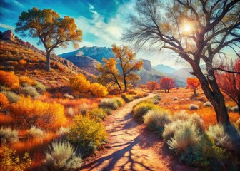 Fototapeta premium Utah Scrub Oak Forest Trail: High-Resolution Photo, Depth of Field, Nature Photography