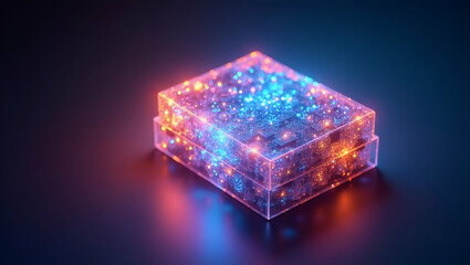 Advanced Holographic Packaging Mockup: Radiant Visual Effects, Vibrant Color Dynamics, Detailed Material Textures, Futuristic Brand Identity, Empty Space for Customization