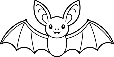 Cute Flying Bat Line Art Vector – Adorable Halloween Outline Illustration