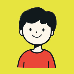 Obraz premium Simple cartoon boy with red shirt on yellow background vector illustration