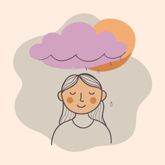 Obraz premium a girl with a rain cloud over head illustrated 