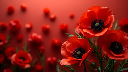 Obraz premium Elegant Memorial Day Tribute: Harmonious Red Poppies with Cultural Symbolism and Balanced Colors - Premium Photo Stock Concept with Left Space