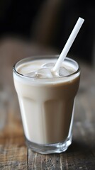 Refreshing Iced Coffee Drink in Glass with Straw