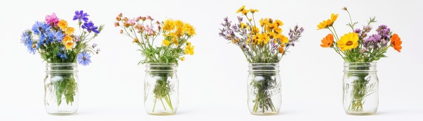 Obraz premium Colorful Wildflower Arrangements in Glass Jars (4)