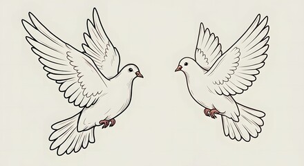 Two White Doves Flying Illustration Representing Peace and Wedding Themes