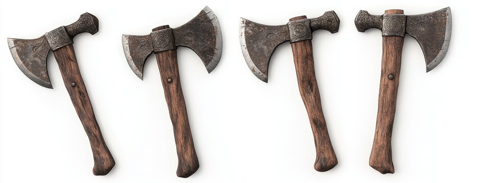 Antique Axes with Wooden Handles