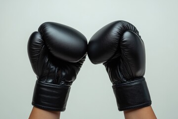 A pair of black boxing gloves, ready for a fight, symbolizes strength and determination.