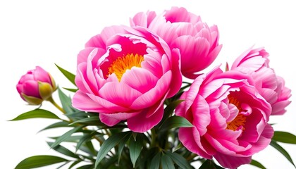 Fototapeta premium Luscious, vibrant pink peonies, lush petals, isolated on white, luxury, floral