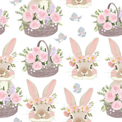 Vector Seamless Pattern with Easter Bunny and Easter Eggs