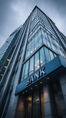 Modern high-rise bank building standing tall in a bustling urban landscape