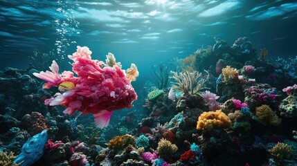 Vibrant coral reef teeming with colorful fish and flora.