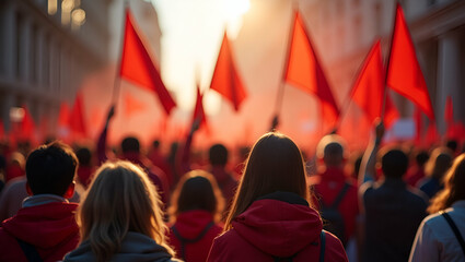 Dynamic Modern Labour Day Rally: Captivating Protest Energy, Collective Voice, and Union Solidarity in Professional Street Imagery - Photo Stock Concept with Left Space