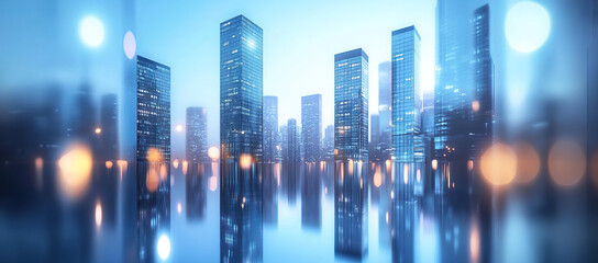 Futuristic Smart City Skyline with Reflections and Lights