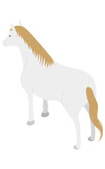 Simple isometric illustration of a standing white-haired horse (diagonally back)