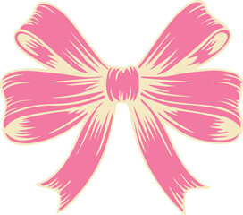 Vintage-style pink bow illustration with cream highlights. Perfect for decorations, greeting cards, crafts, fashion designs, or feminine-themed visuals.
