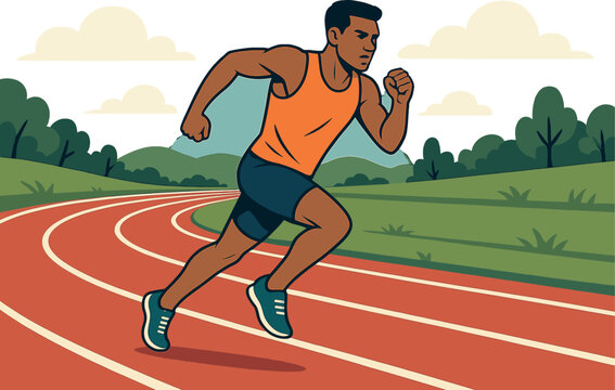 Athlete running on track in nature for fitness and sports motivation