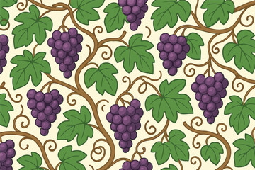 Grapes vine pattern with green leaves - seamless design for textiles and wallpapers