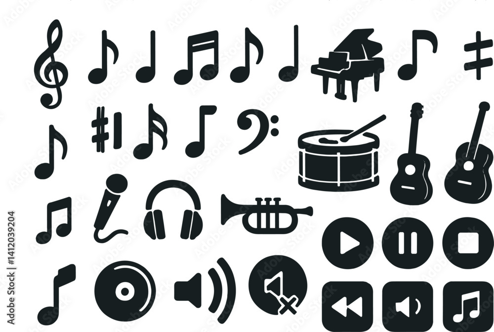 Poster musical icons collection for simple composition and design projects