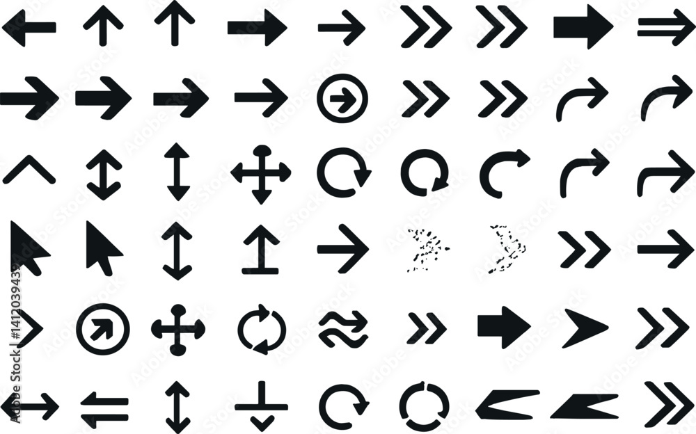 Poster collection of modern simple arrow icons for navigation and design projects