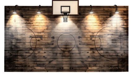 Professional basketball tournament bracket illuminated by spot lighting design concept