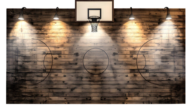 Professional basketball tournament bracket illuminated by spot lighting design concept