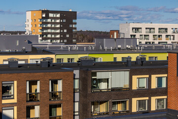 Helsinki, Finland Residential housing in the Majstad district with glassed-in balconies.